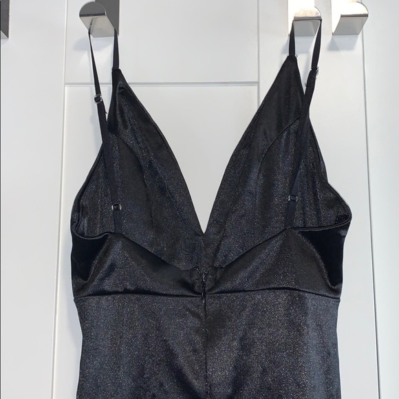 Long Black Stretchy Satin Dress/Gown with Slit - Picture 13 of 15